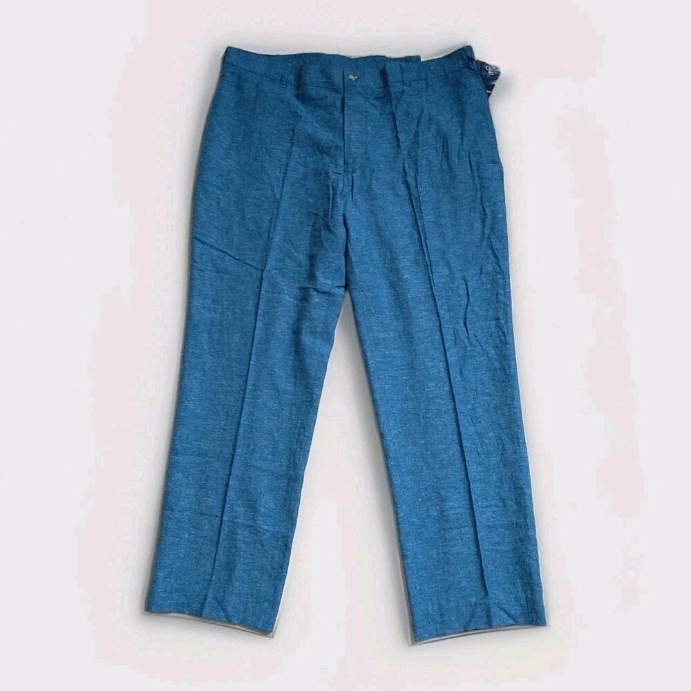 New Alan Flusser Pants Mens 38x30 Blue Chino Flat Trousers Classic Linen Dress